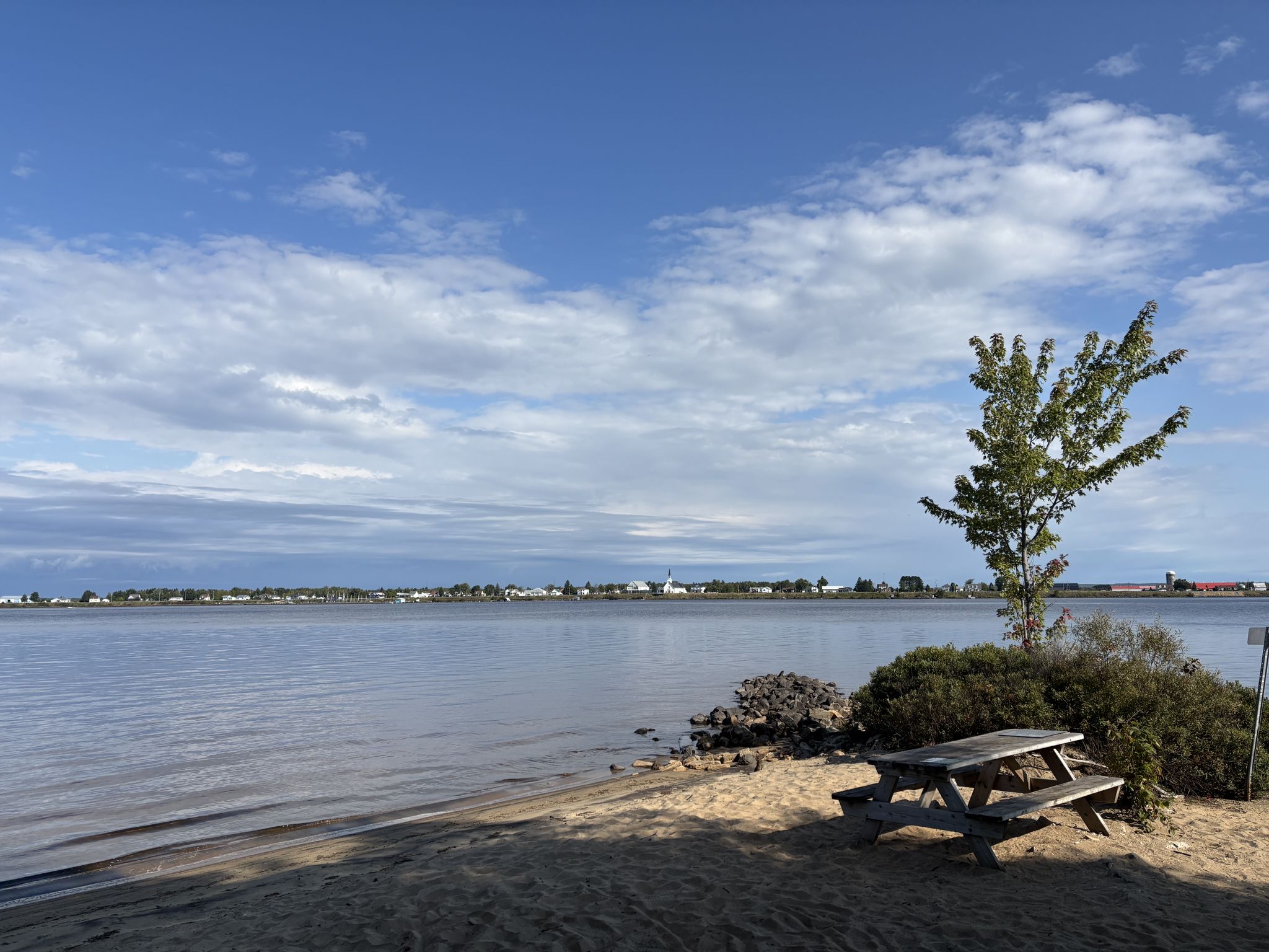 Campsite beach, looking across to the opposite shore we rode the day before.