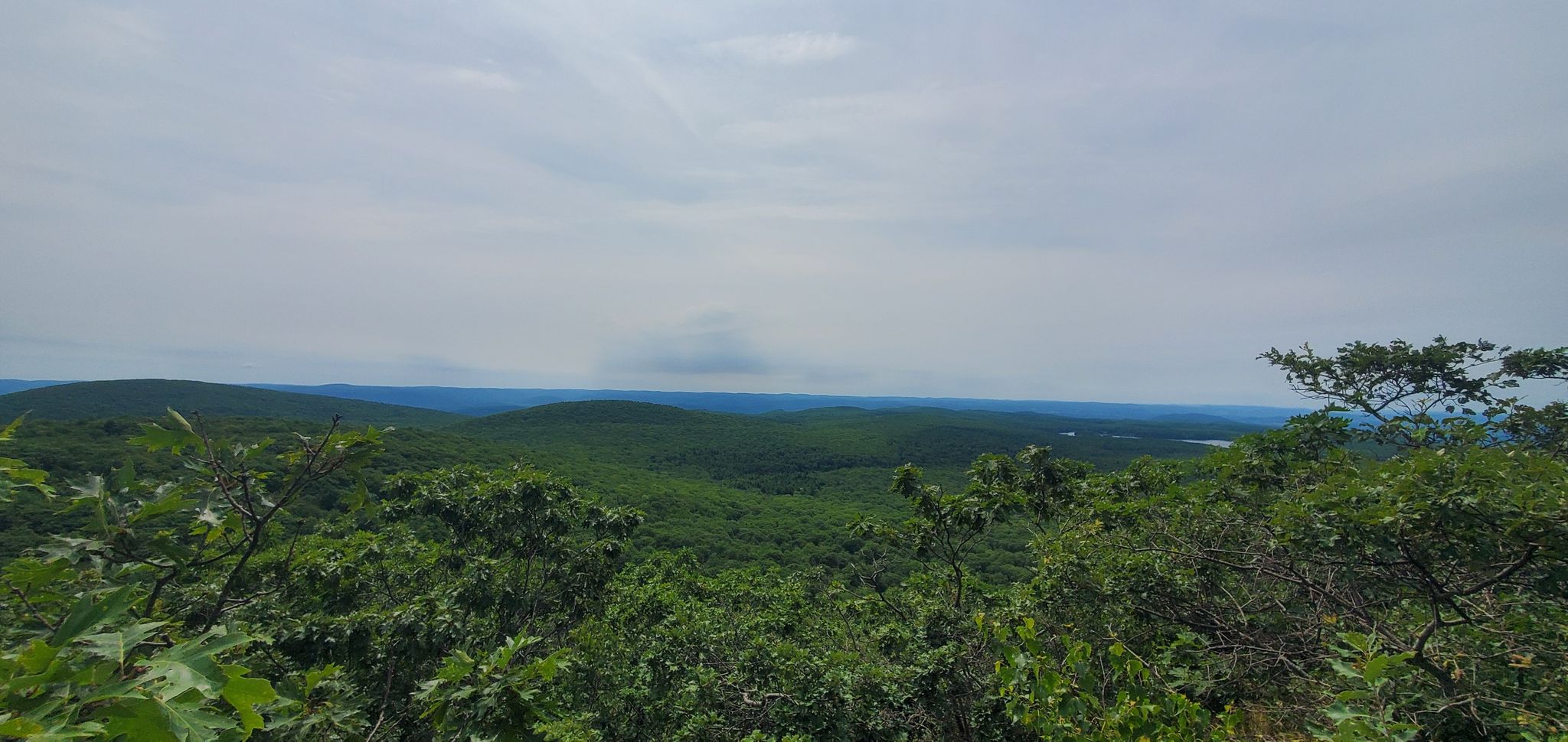 Cloudy sky over dense green forested hills stretching to the horizon. - Bear Mountain and Mount Frissell Trail