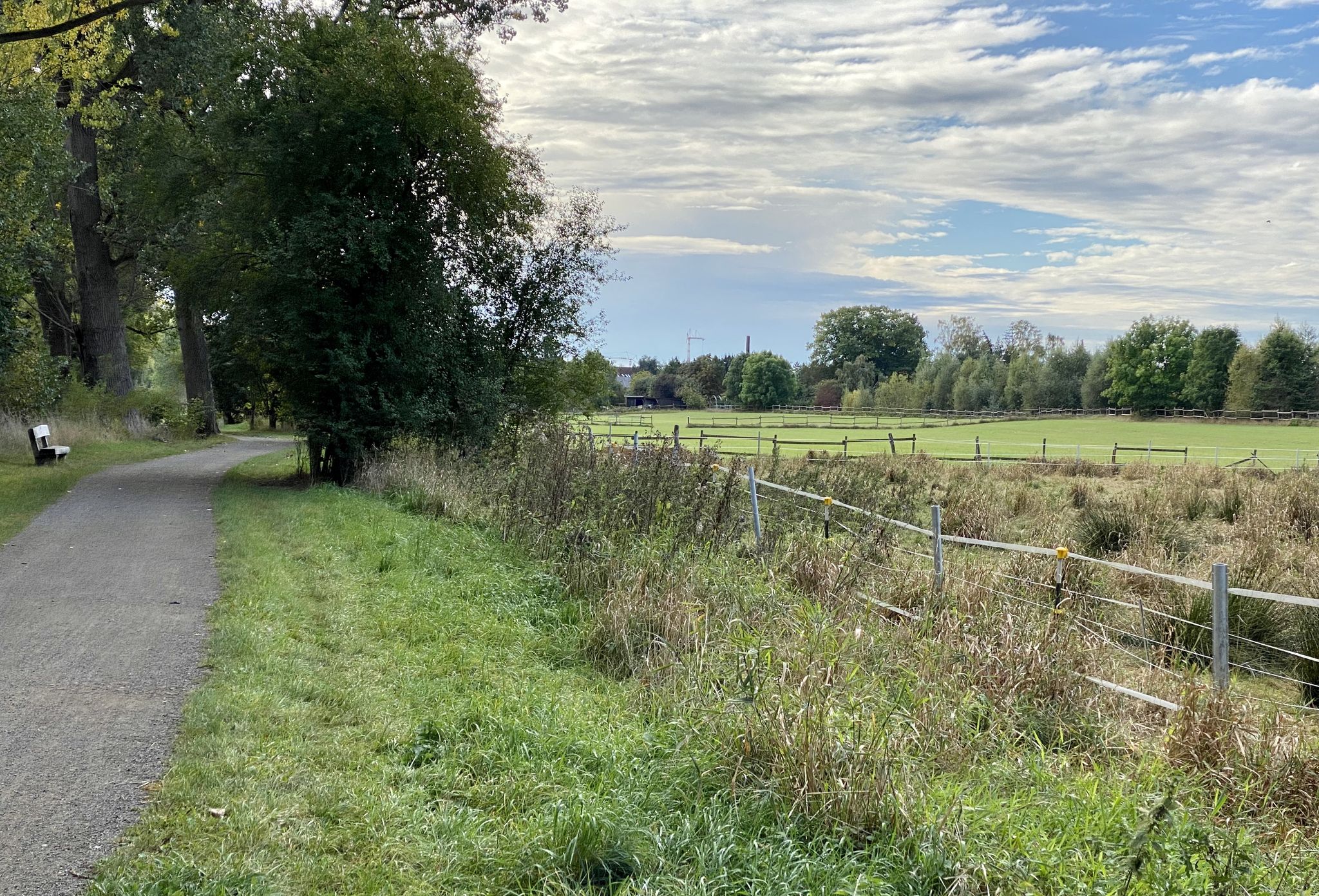 Karl-Hintze-Weg mit vielen Pferdeweiden