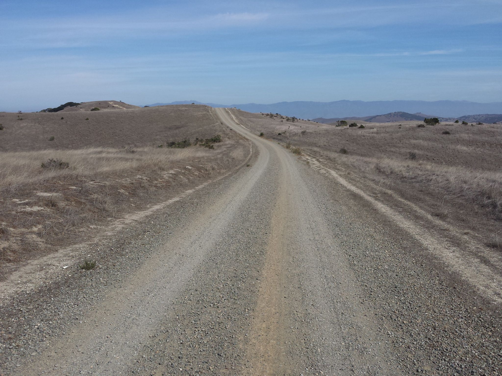 A long gravel road winds through dry, grassy hills under a clear blue sky. - Jack's Road loop from Toro Park Estates