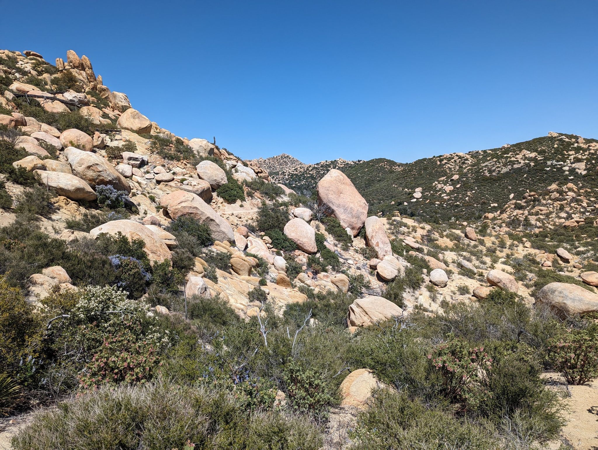 Expansive view of rocky, scrub-covered hills under a clear blue sky. - Pacific Crest National Scenic Trail #2000\