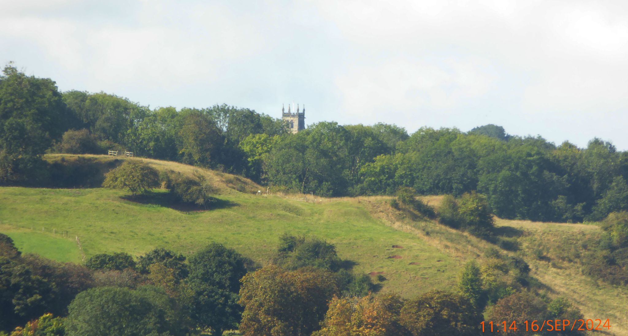 Distant shot of Church of St Werburgh, Hanbury