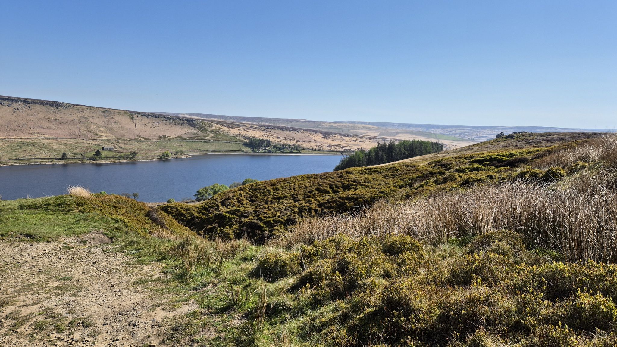 Looking down to Widdop reservoir from the ascent up the Mary Townley way