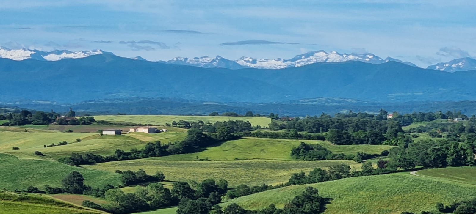 The Pyrenees still covered in snow, a bit unusual in this time of the year.