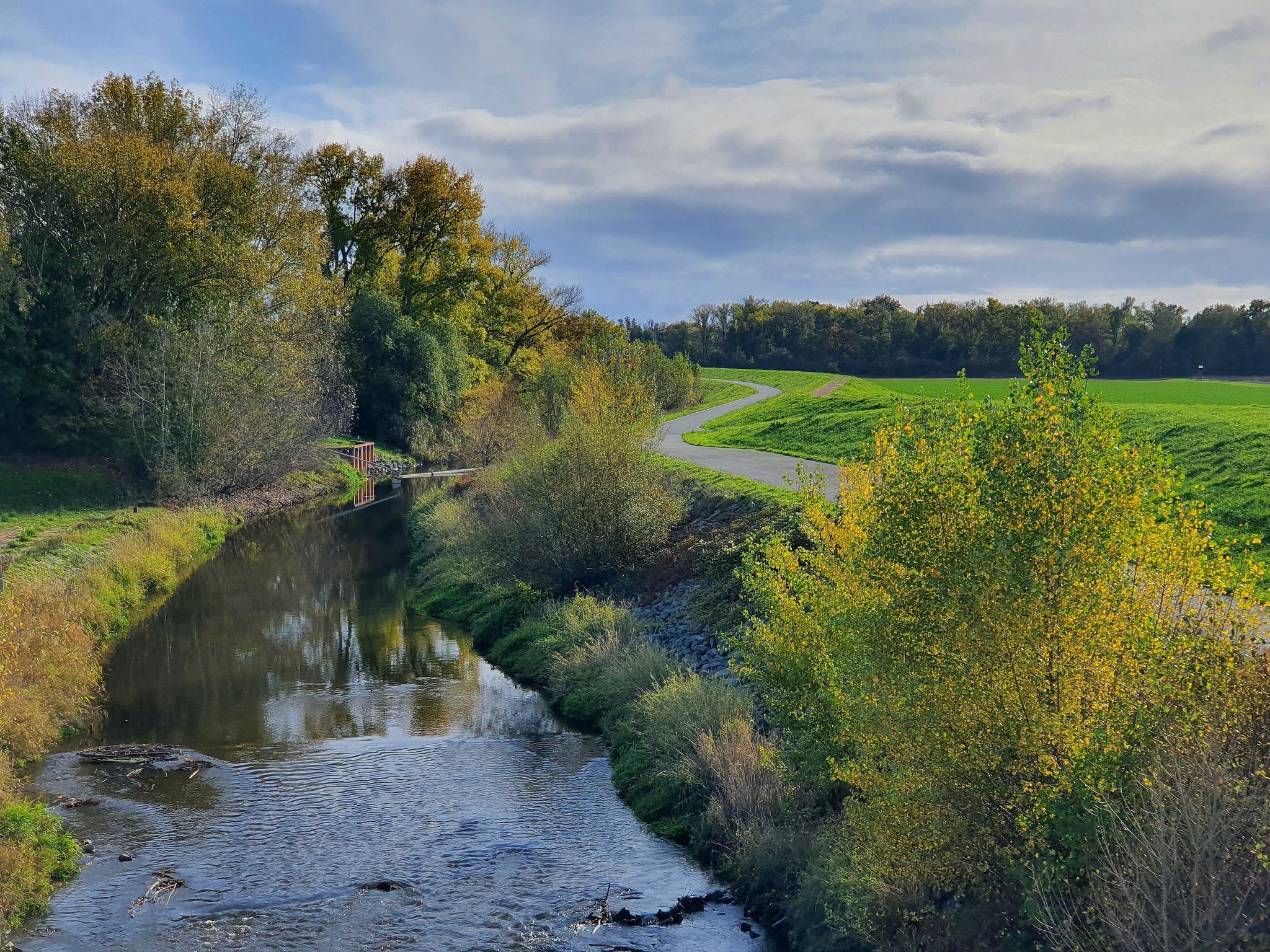 Beginn der Strecke nahe Ginsheim am Deich entlang