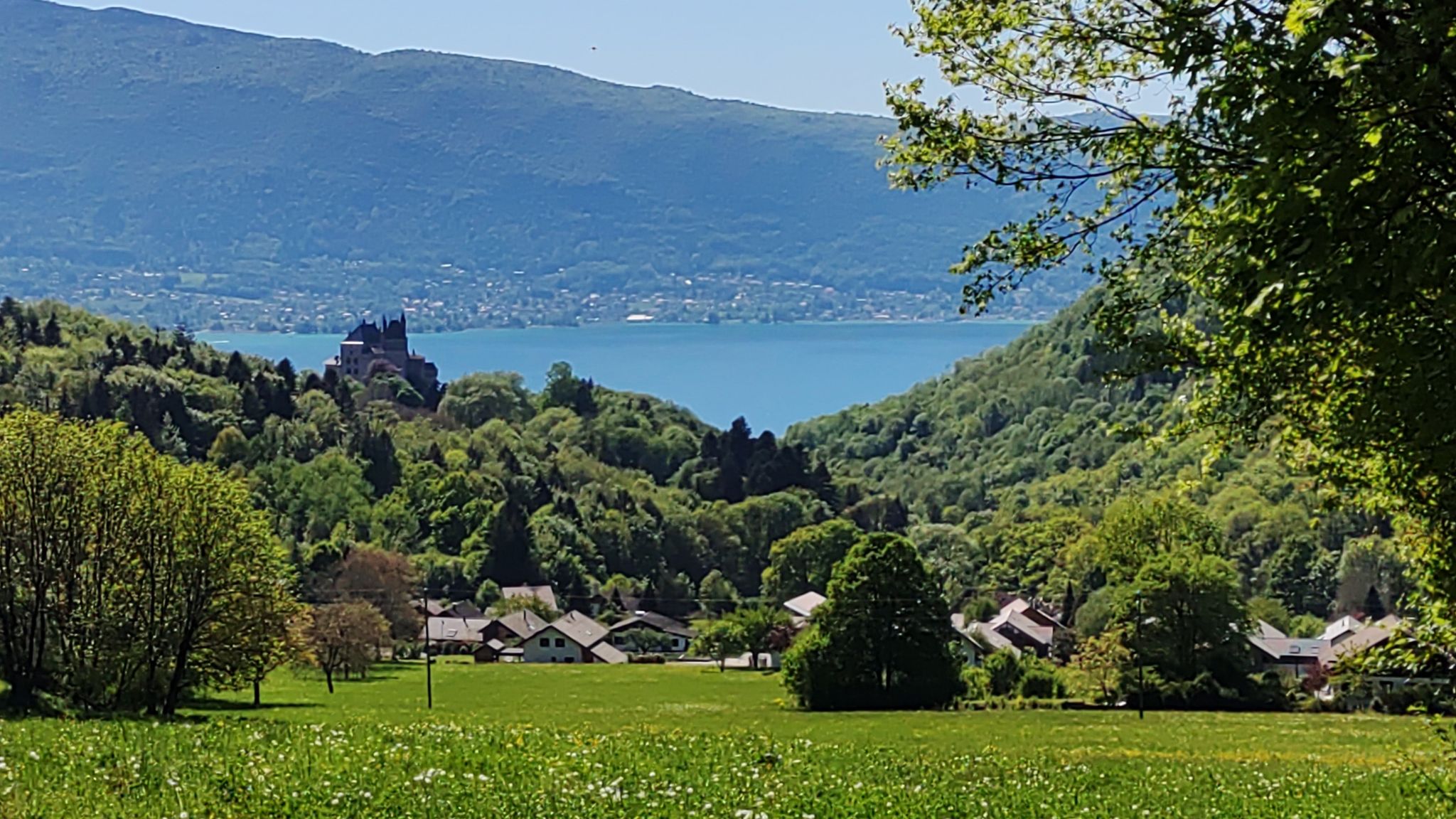 Le château de Menthon Saint Bernard et le lac d'Annecy vus depuis Bluffy