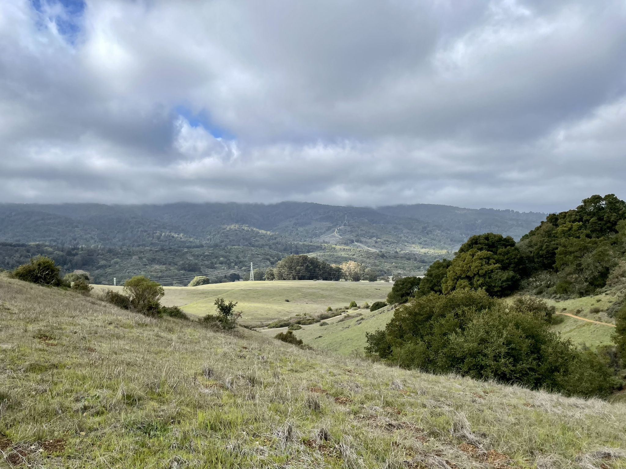 Grassy hills and a green valley under a cloudy sky. - Sylvan Loop