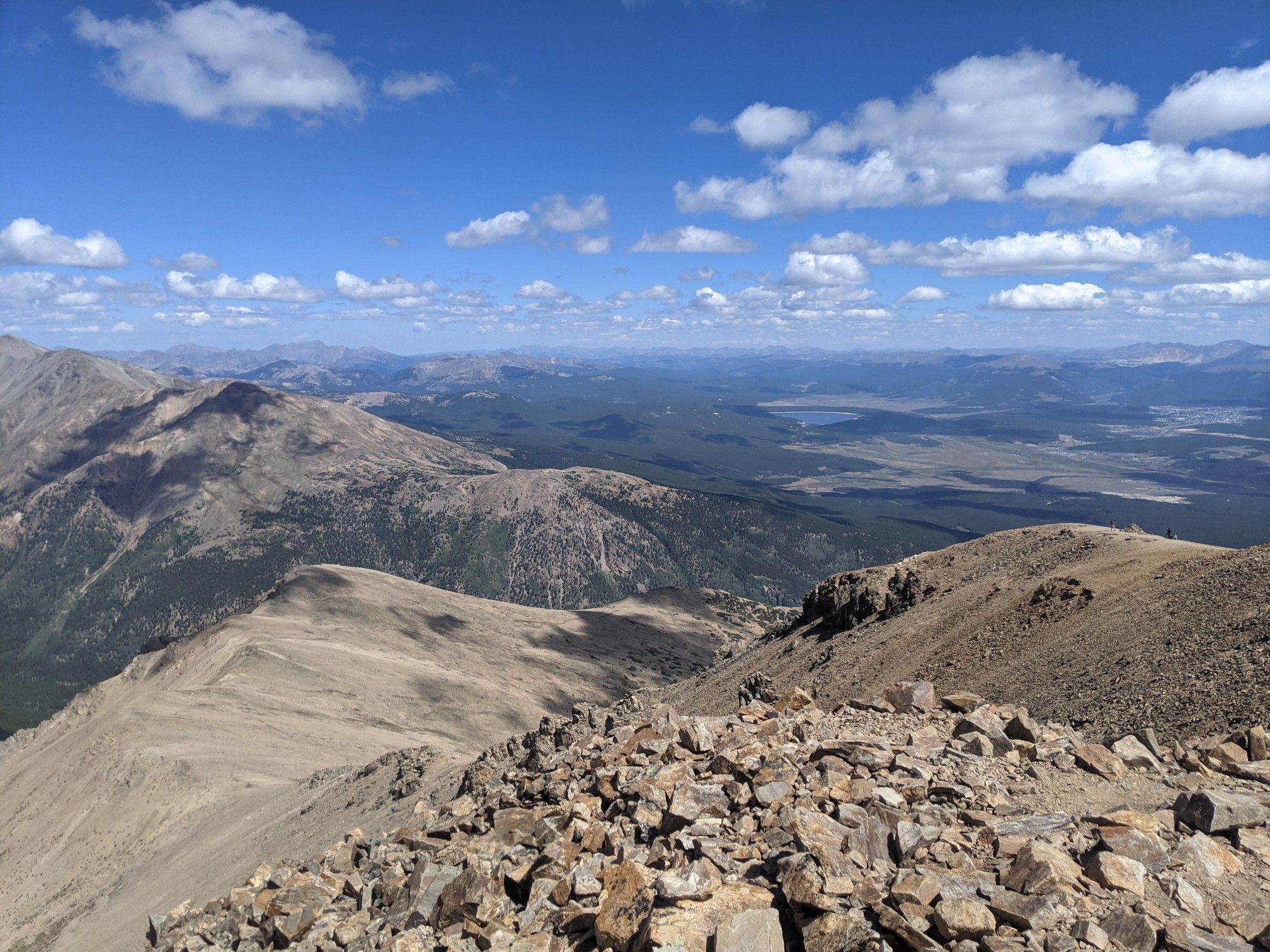 Panoramic view from a rocky mountain peak on a clear day. - Mount Elbert Loop