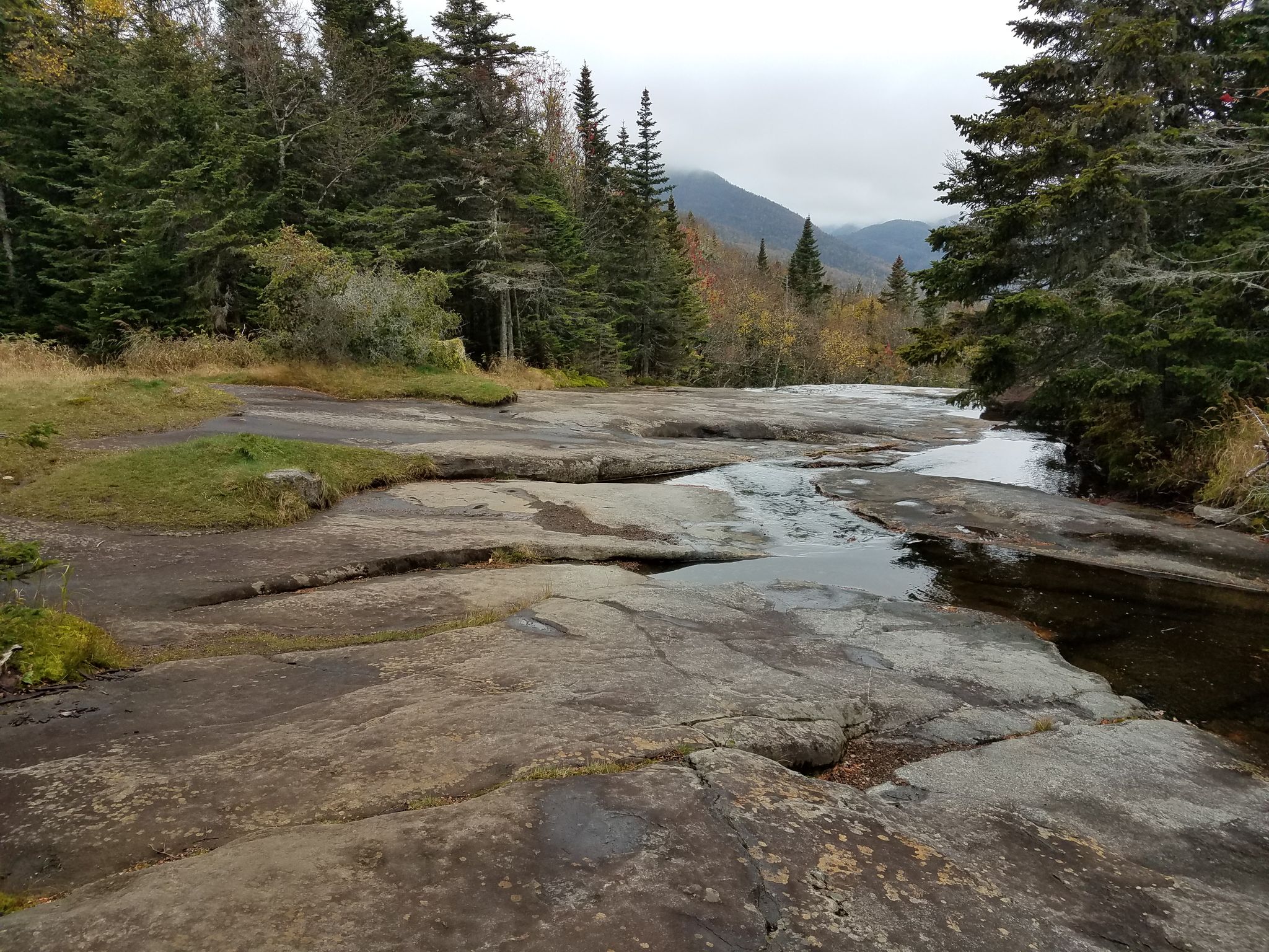 Rocky stream bed with shallow water, surrounded by autumn forest. - Mount Marcy – Indian Falls Lookout loop from South Meadows Parking Area