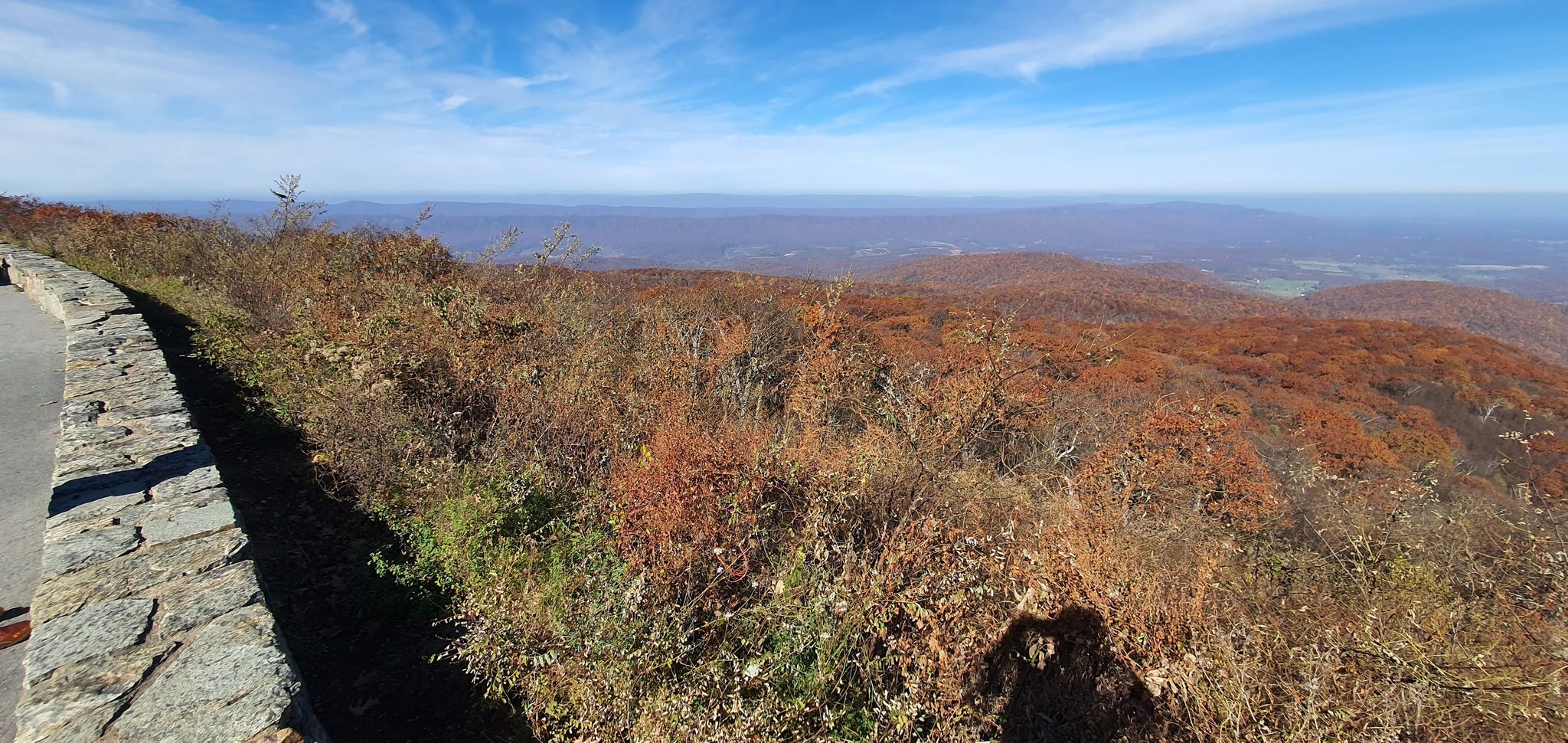 Panoramic view of autumn hills under a bright blue sky. - Skyline Drive: Front Royal to Waynesboro