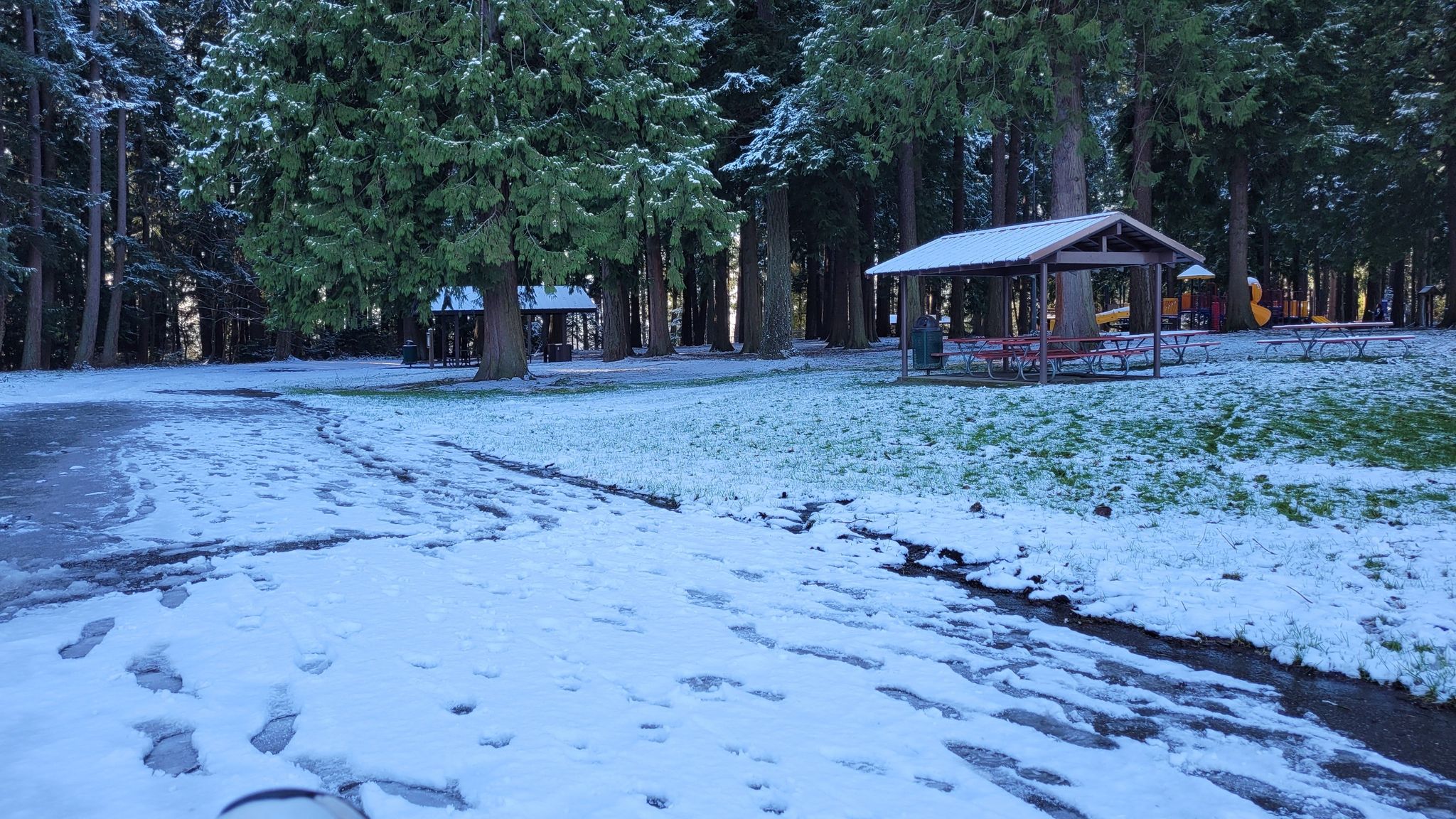 riding around Hillcrest Park in the snow brisk but not too bad actually