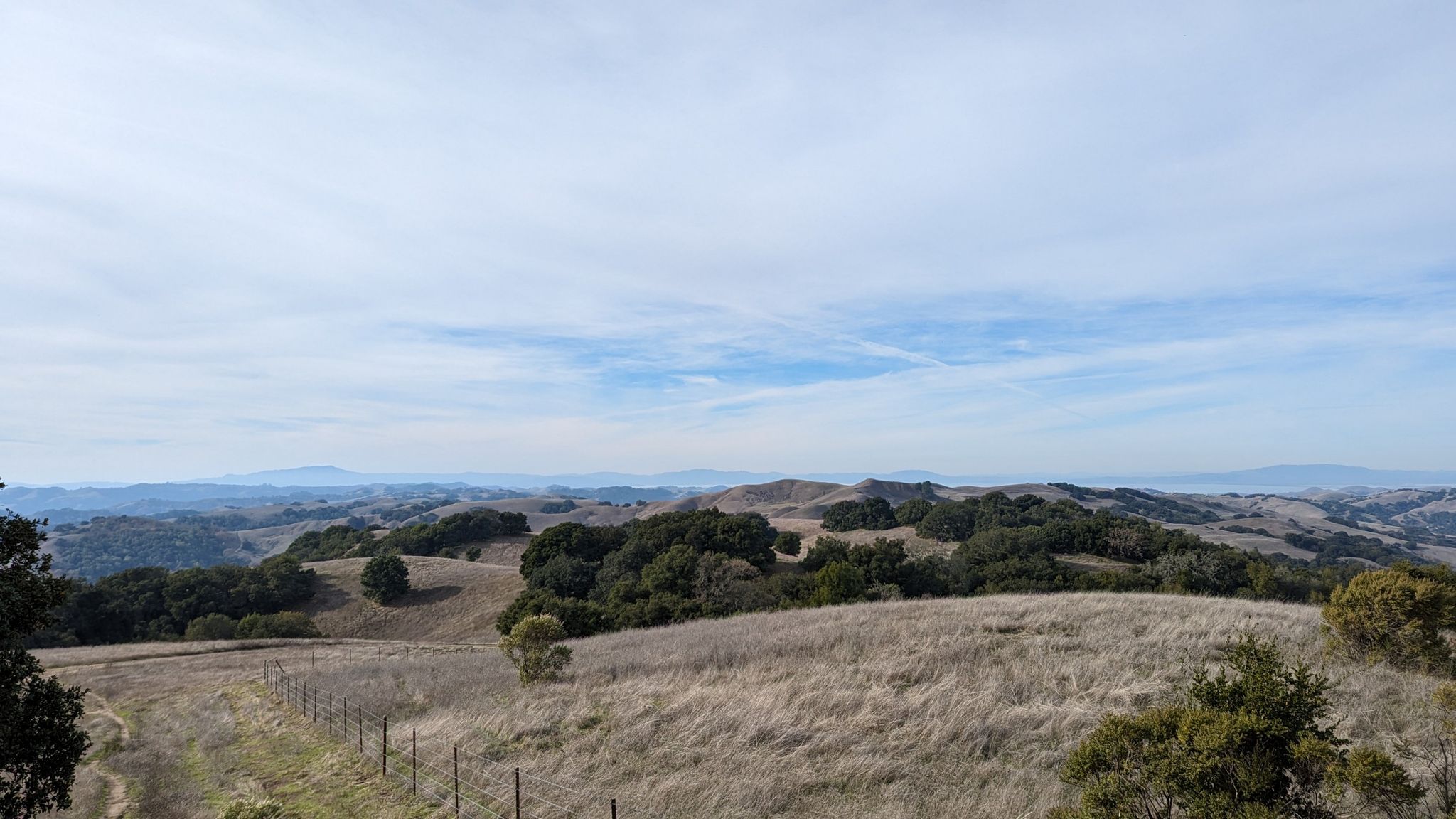 Expansive view of dry, rolling hills under a bright, cloudy sky. - Blue Oak Trail and Spengler Trail Loop to Tabletop