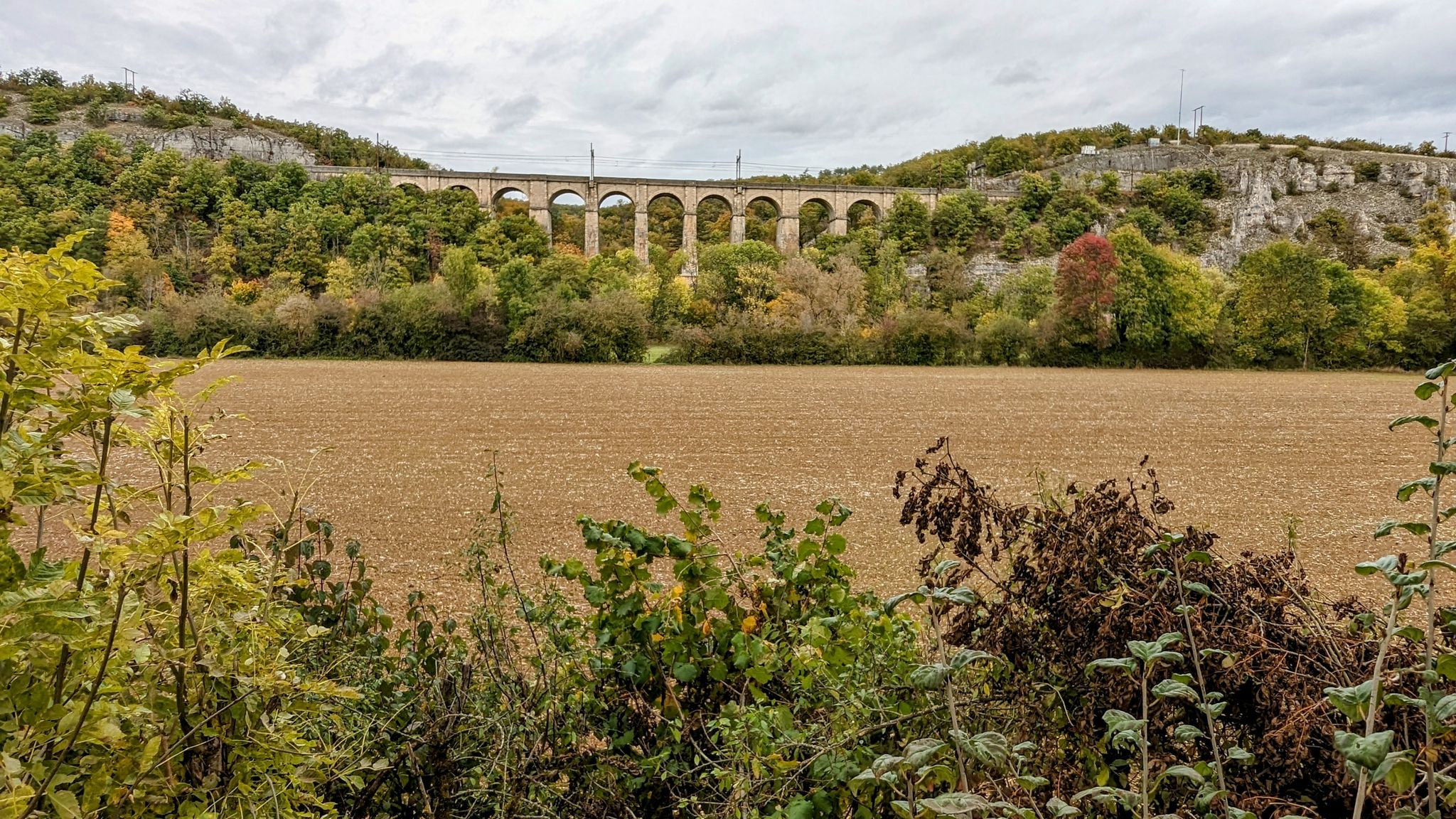 Hohe Eisenbahnbrücke knapp 10 km vor Dijon