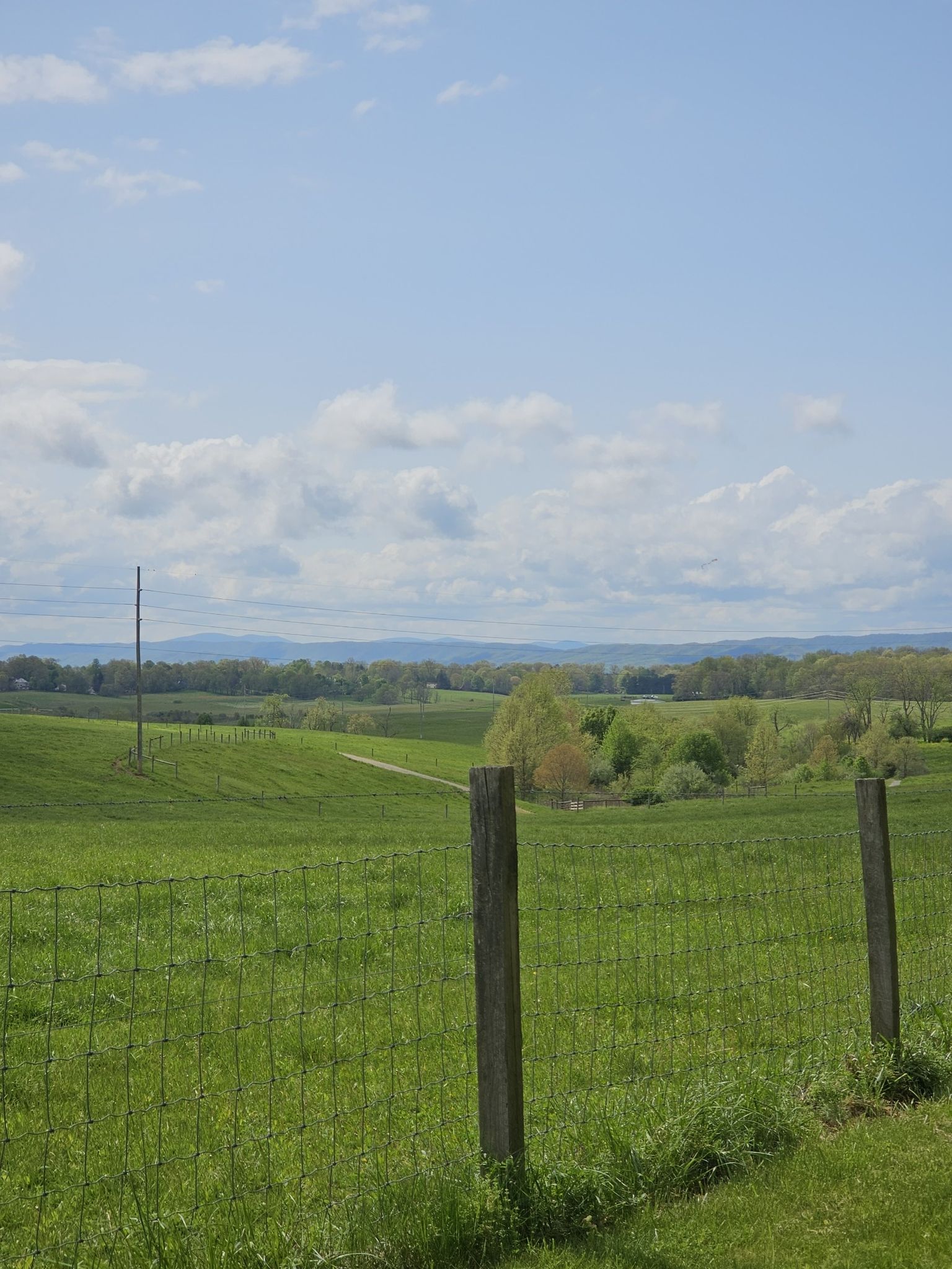 Expansive green field with a wire fence, under a partly cloudy sky. - Huckleberry Trail loop from Merrimac