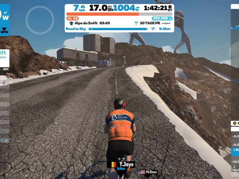 Zwift Road to Sky in Watopia road ride Komoot