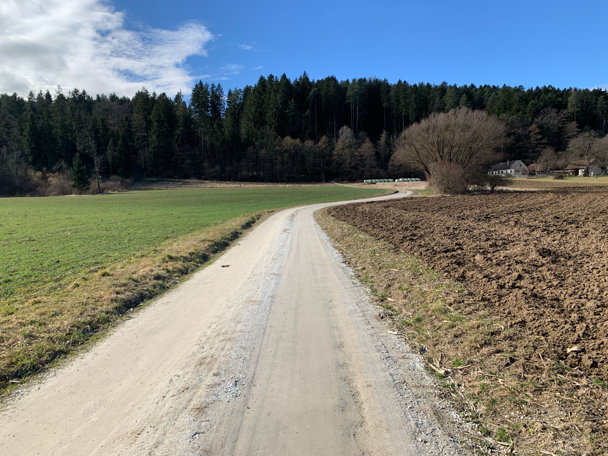 Kurze befestigte Straße ohne Asphalt