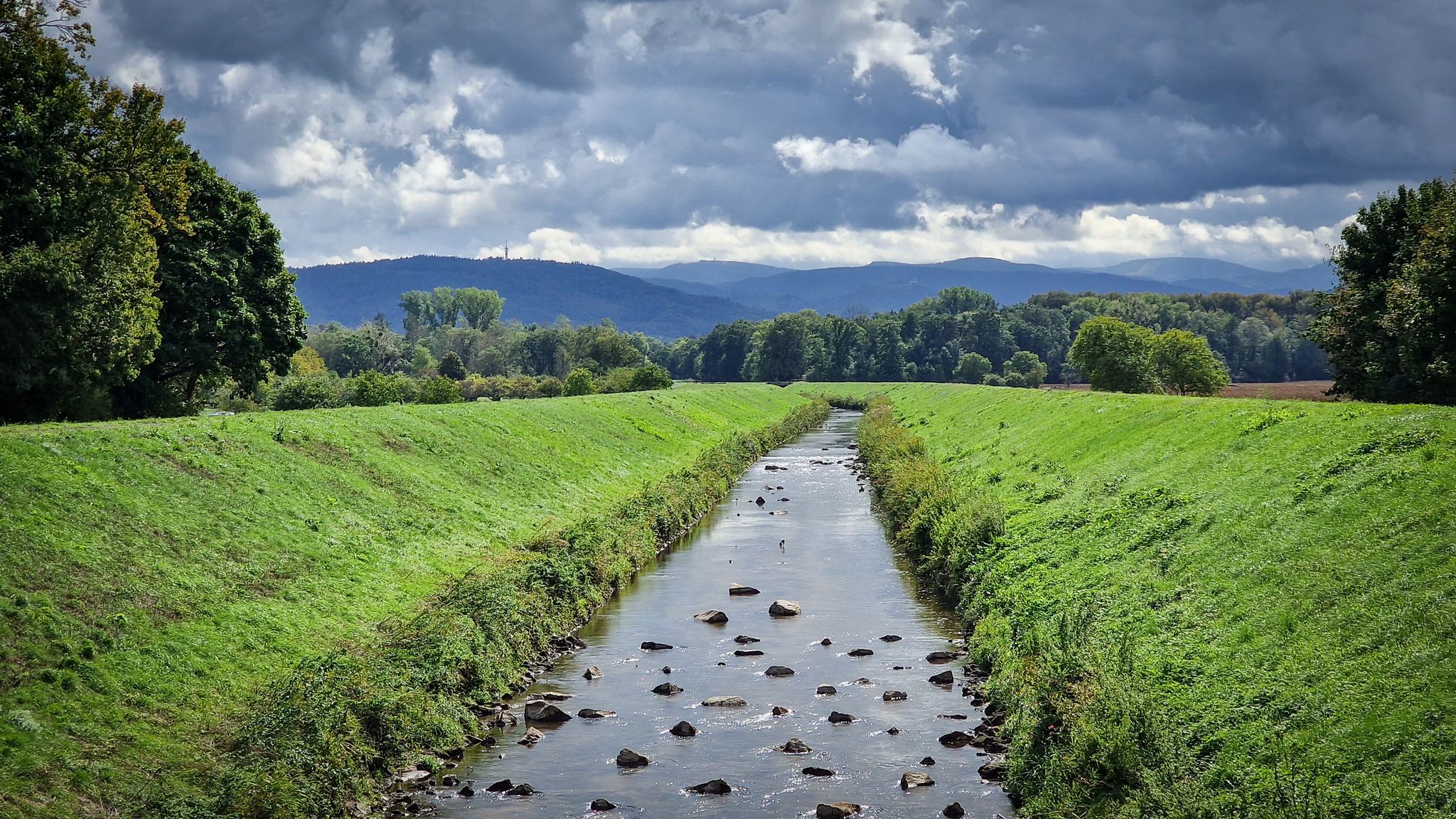 In der Nähe von Iffezheim, Sandbach, Blick Richtung Schwarzwald