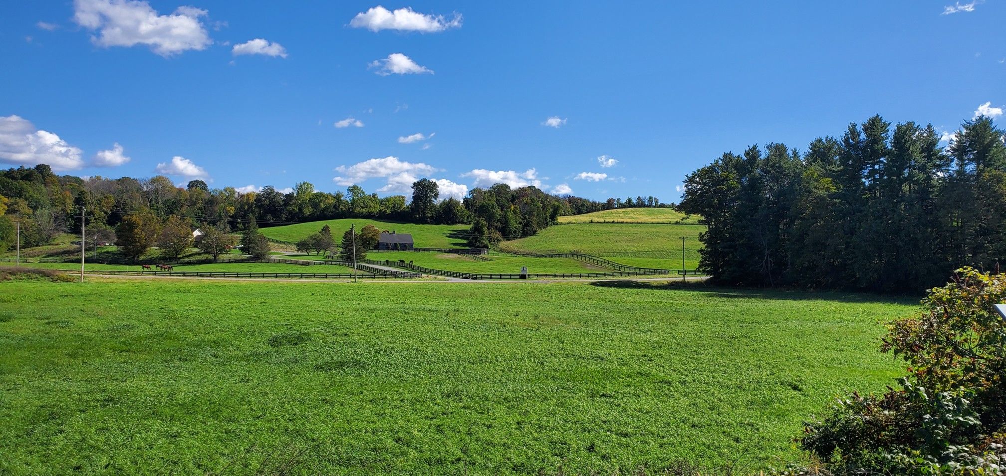 Expansive rolling green hills under a bright blue sky with white clouds. - Nassau Lake – Views of Nassau Lake loop from Rensselaer
