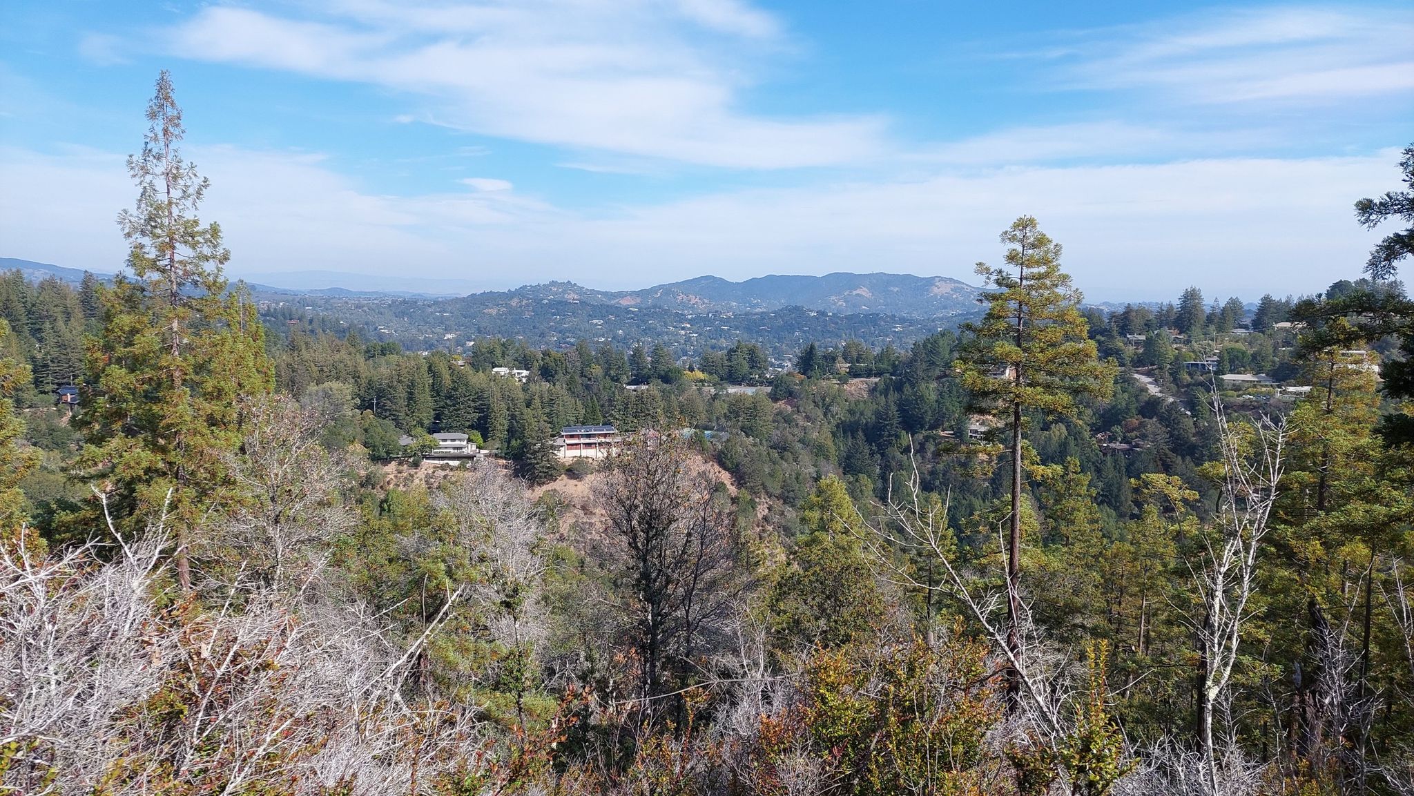 Panoramic view of forested hills and a distant town under a clear sky. - Dawn Falls and Hoo-Koo-E-Koo Loop