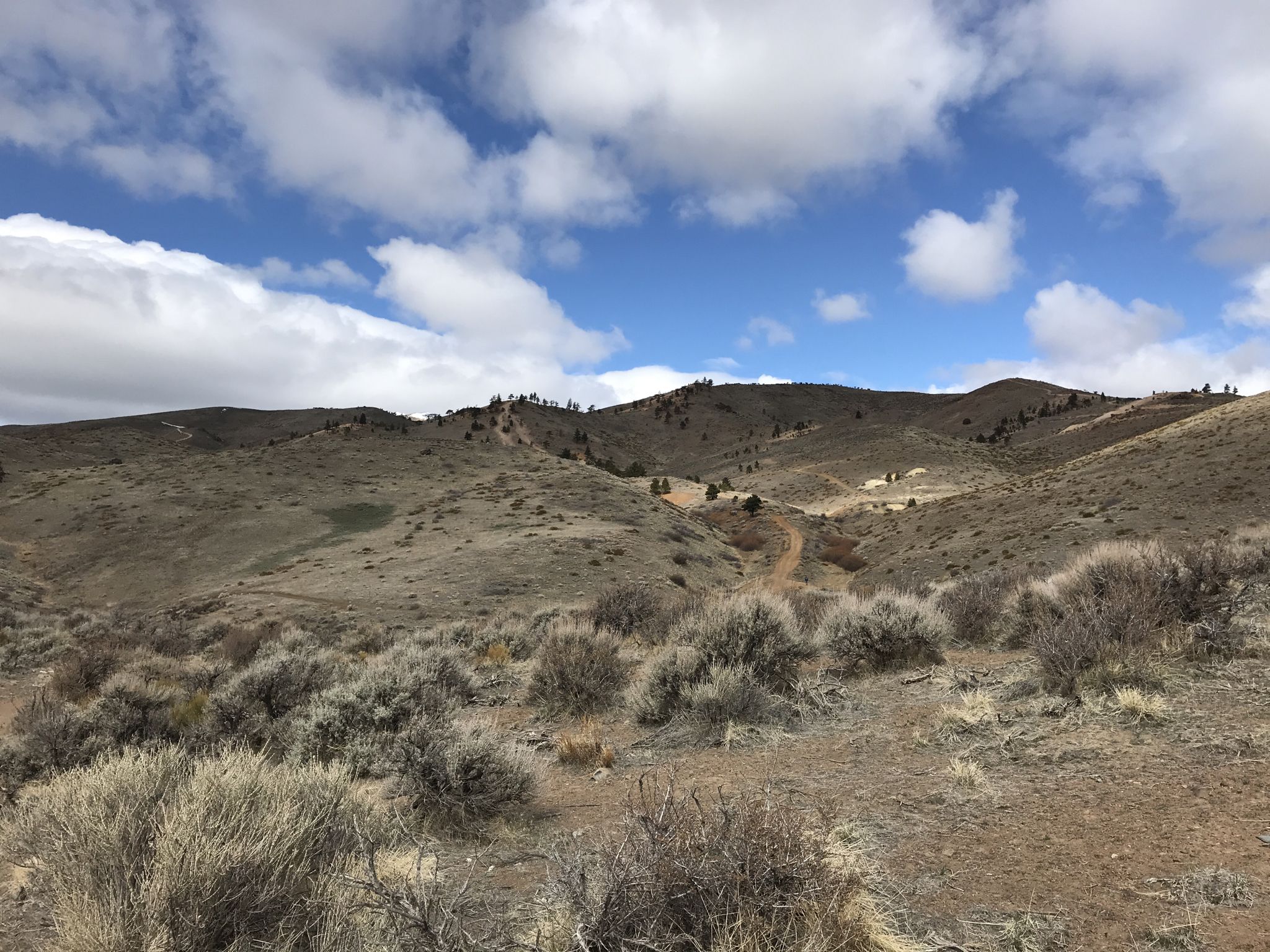 Wide view of arid rolling hills with sparse brush under a cloudy sky. - Bacon Strip loop from Robert McQueen High School