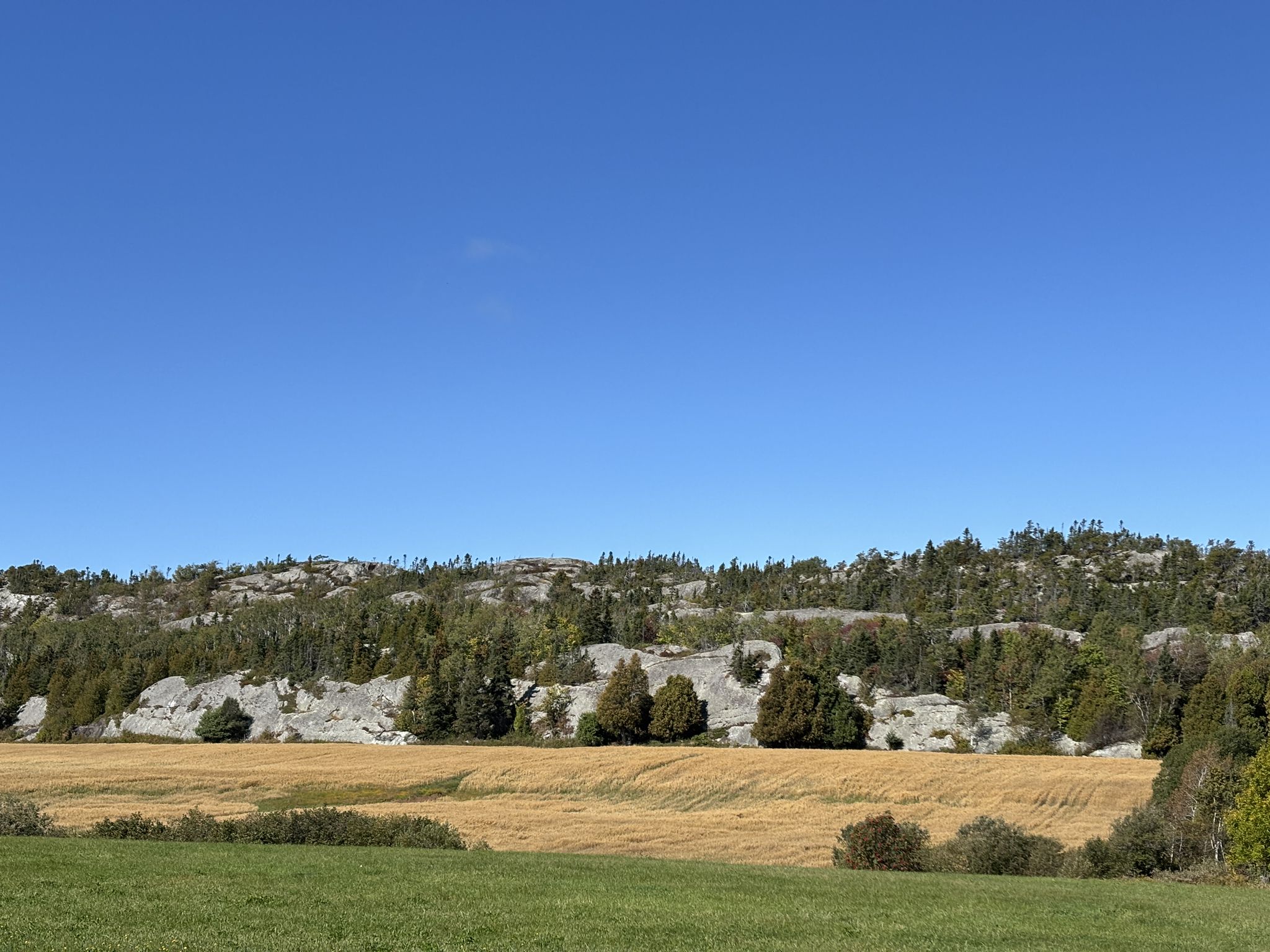 Verdant corn in the foreground becomes rock with little vegetation, like an alpine ridge. The glaciers recede here 5,000 - 8,000 years ago.