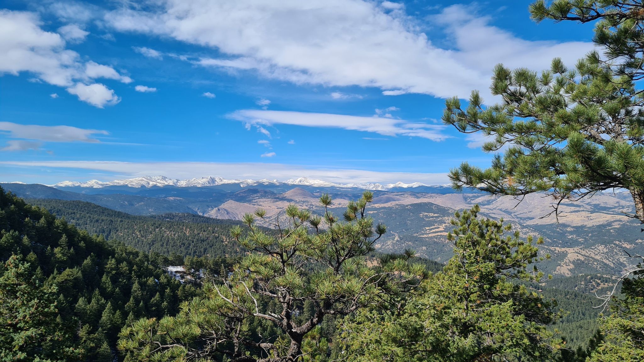 Panoramic view of distant snow-capped mountains under a bright blue sky. - Green Mountain and Bear Canyon Loop