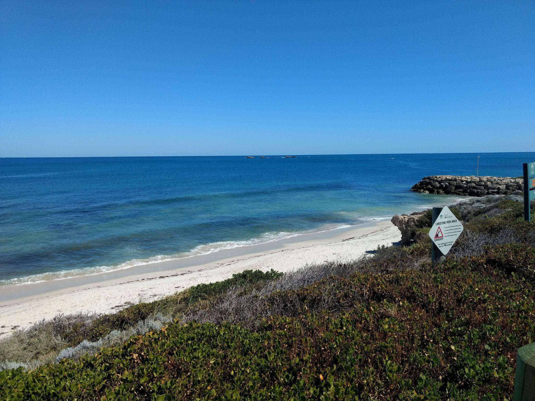 Burns Beach. This is the end of the  cycle path north on the coast. Currumbine station is nearby.