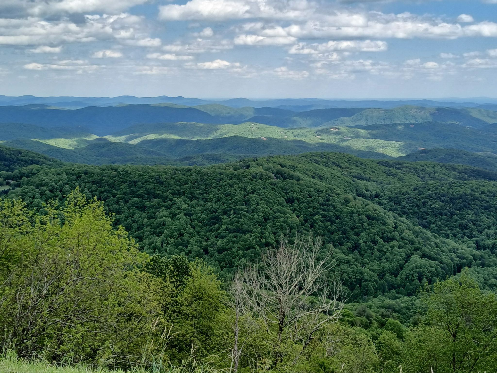 Vast green mountain range under a partly cloudy sky. - Moses Cone Manor House to Boone's Trace Overlook loop
