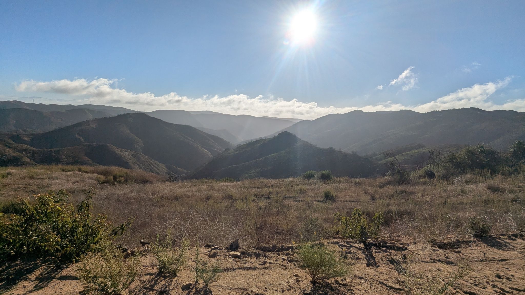 Sunny landscape with dry fields and rolling hills under a bright sky. - The Hub (Topanga State Park) – Sullivan Canyon Overlook loop from Santa Monica Mountains