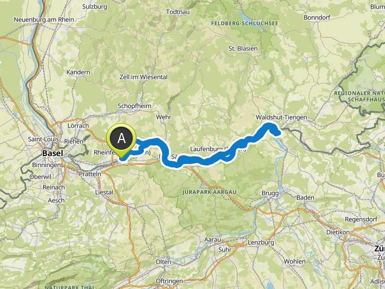 RheinRadweg in Waldshut Blick auf Laufenburg/Baden Runde von