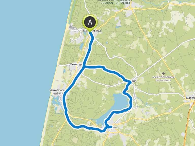 Piste Cyclable LéonSoustons Azur Circuit à partir de Domaine du Lac Tour à vélo Komoot