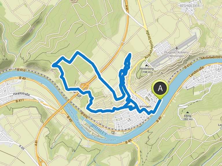 Winningen von oben gesehen – Aussichtsfelsen Blumslay Runde von