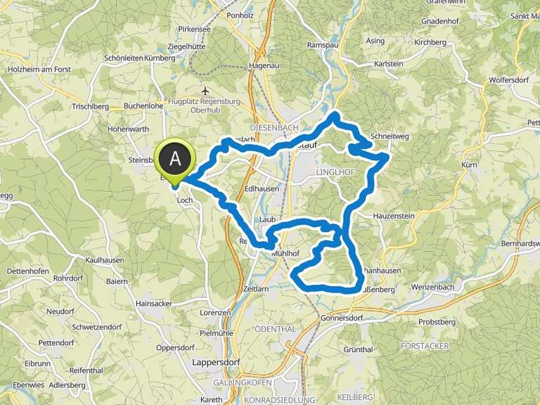 Blick auf den Regen – Fluss-Stufe Regendorf Runde von Loch