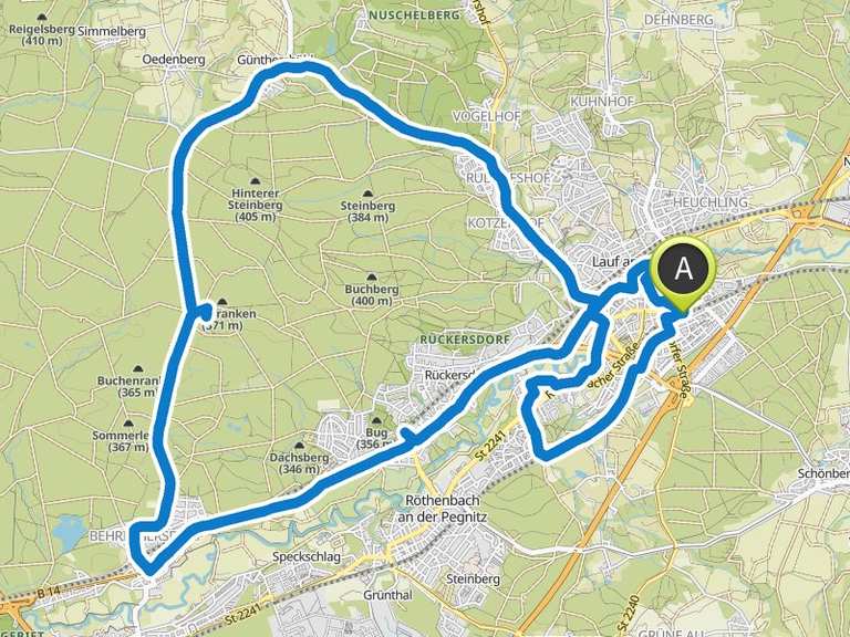 Lauf an der Pegnitz – Langer Radweg bergab Runde von Lauf (rechts