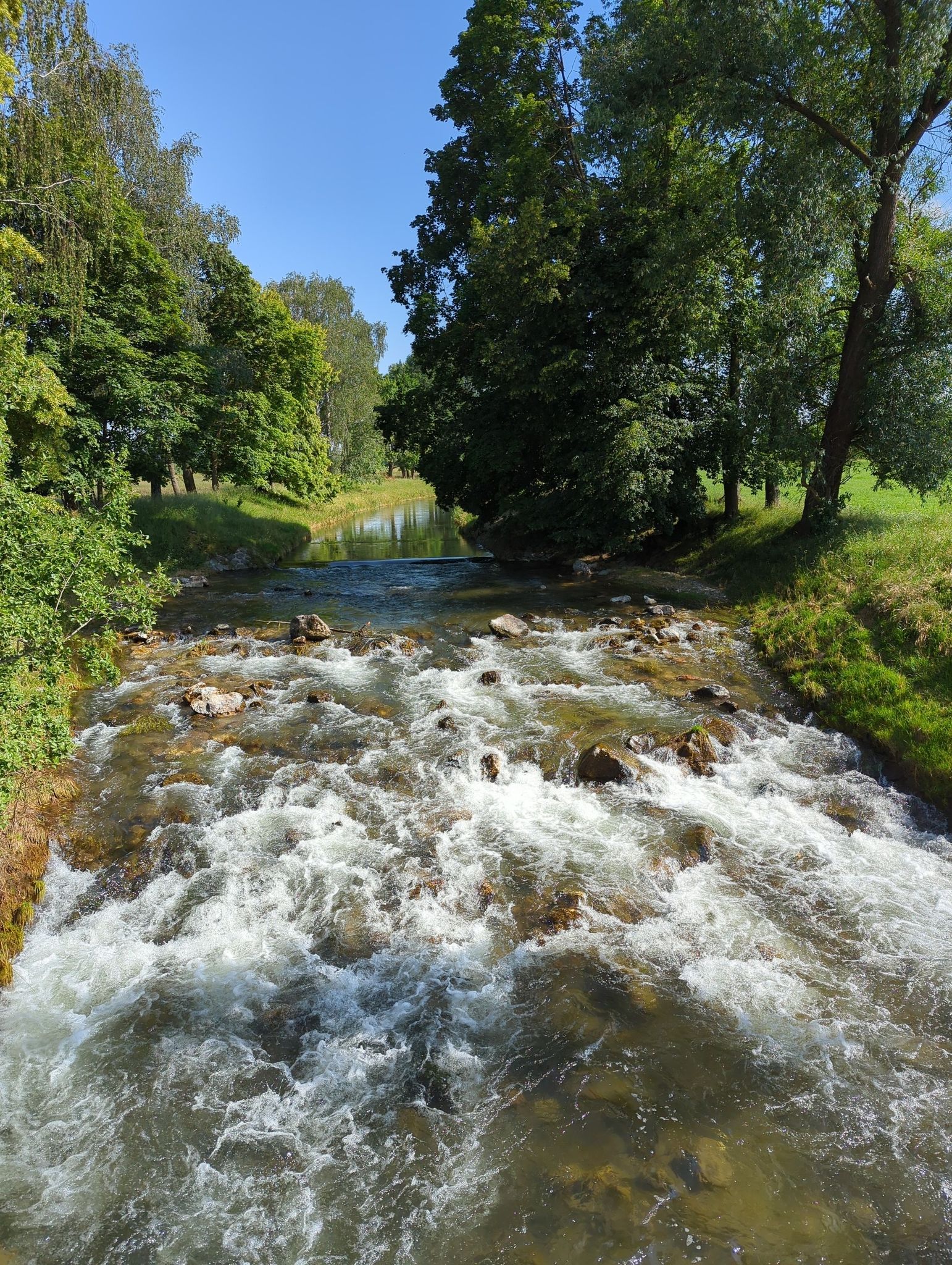 die Mindel bei Schöneberg führt immer noch mehr Wasser, als üblich