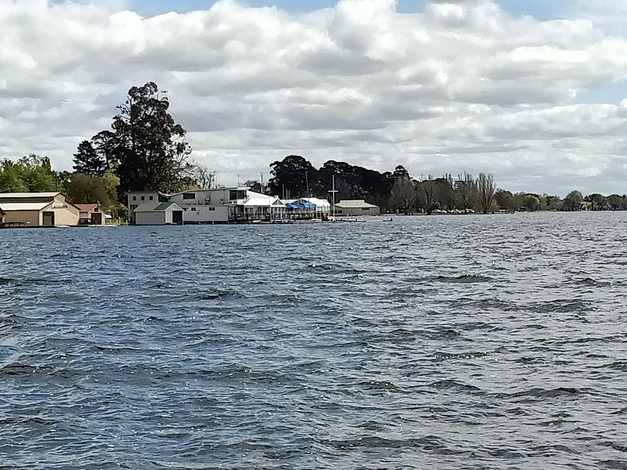 Fountain and boatsheds SE corner, Lake Wendouree