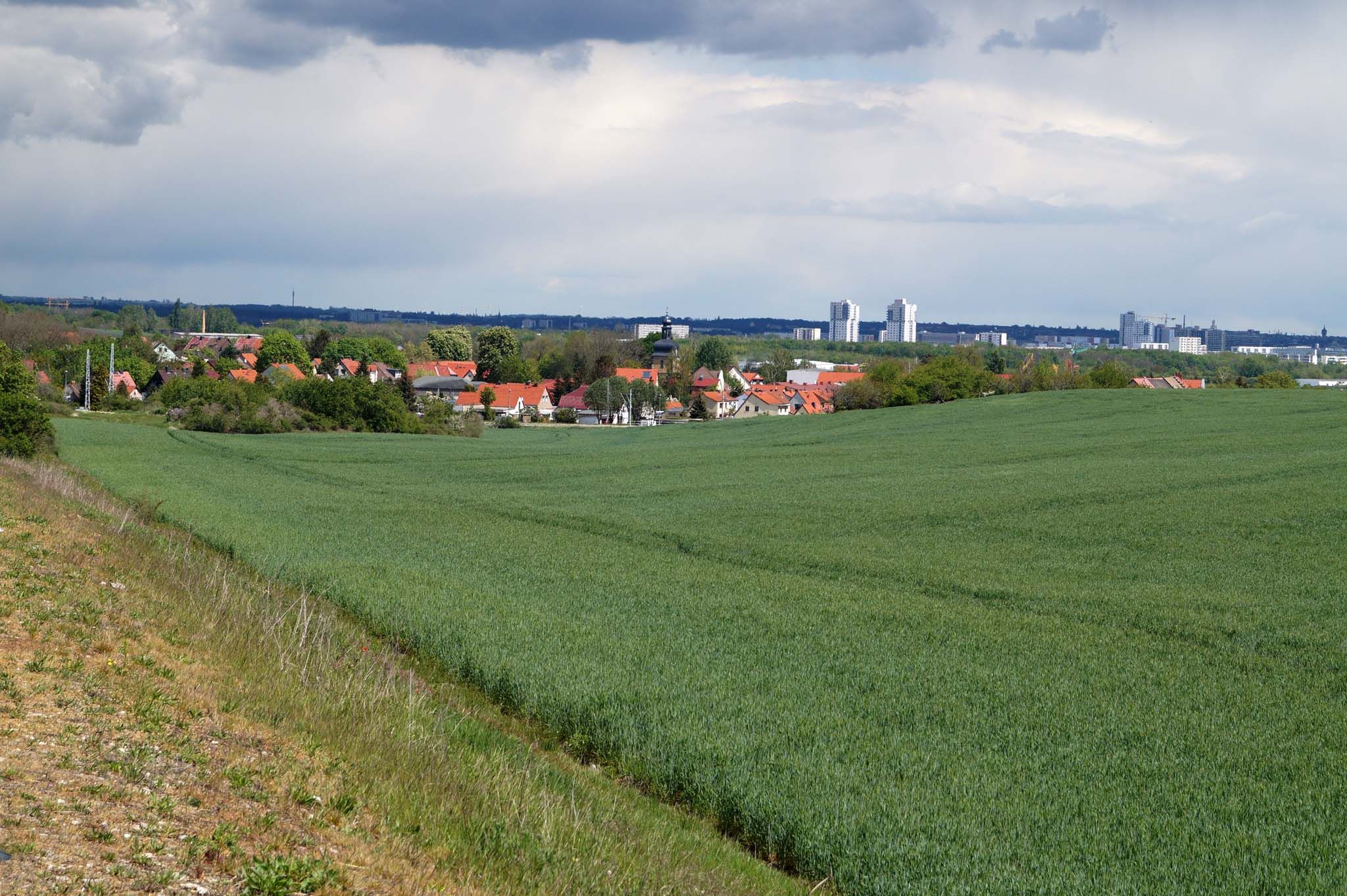 Zscherben und dahinter Halle-Neustadt